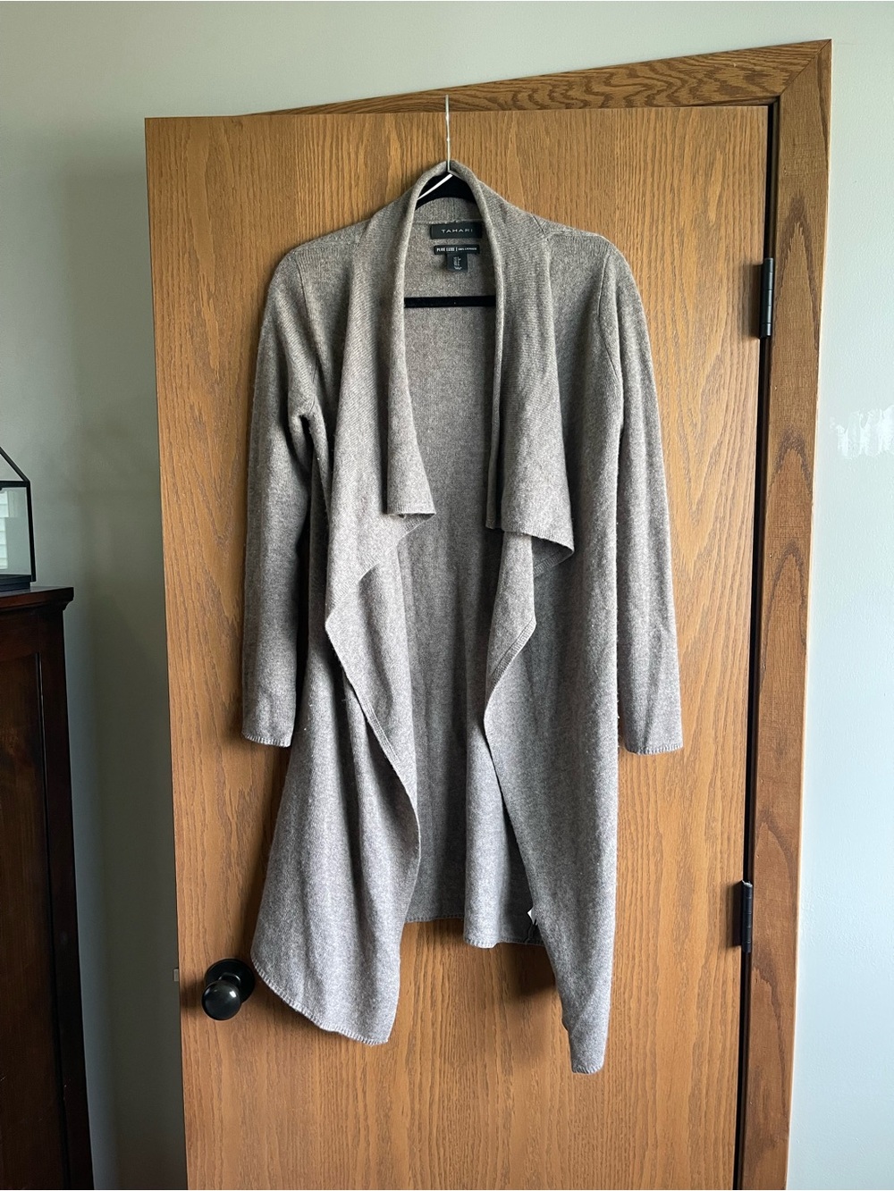 Tahari 100% Cashmere Taupe Open Front Cardigan Sweater